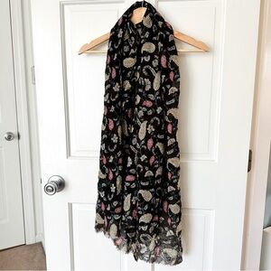 Vismaya 100% Wool Embroidered Leaves Paisley Brown Scarf